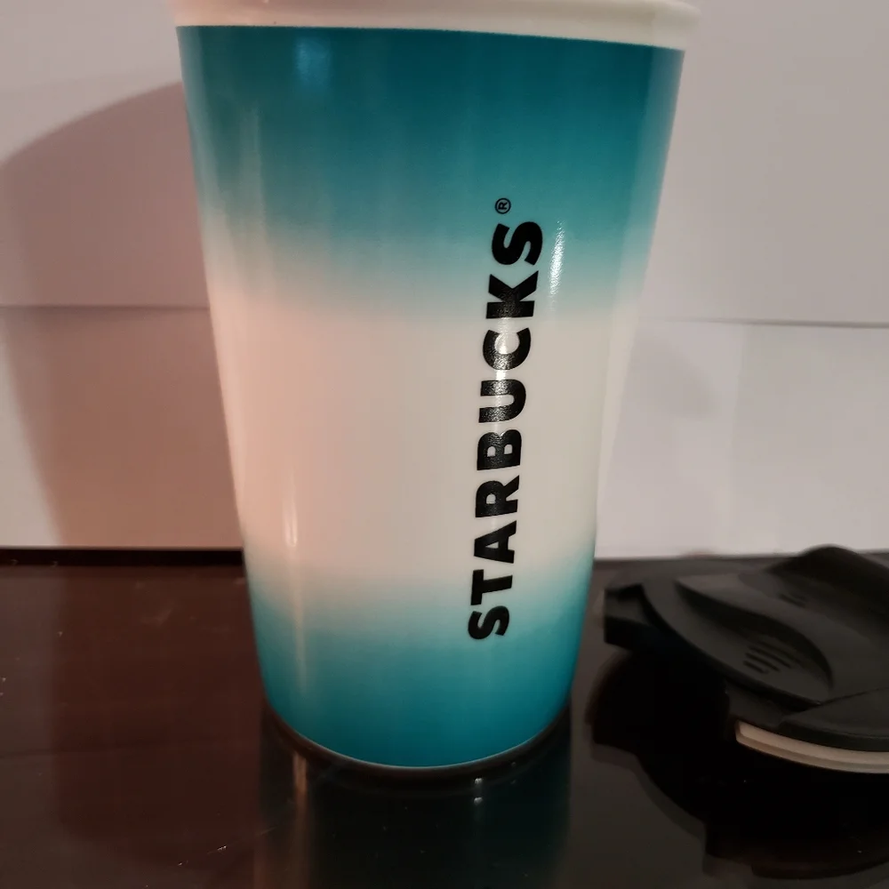 Starbucks 8oz Ceramic Ombre‎ Teal w/lid